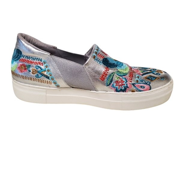 Johnny Was Butterfly Embroidered Silver Metallic Sneaker Boat Loafer 'Vinny' - Picture 9 of 12